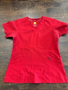 Red V-neck Medical Scrub Top
